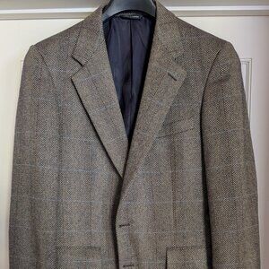 VTG Aquascutum Herringbone Plaid Sport Coat Jacket Blazer 100% Cashmere US40